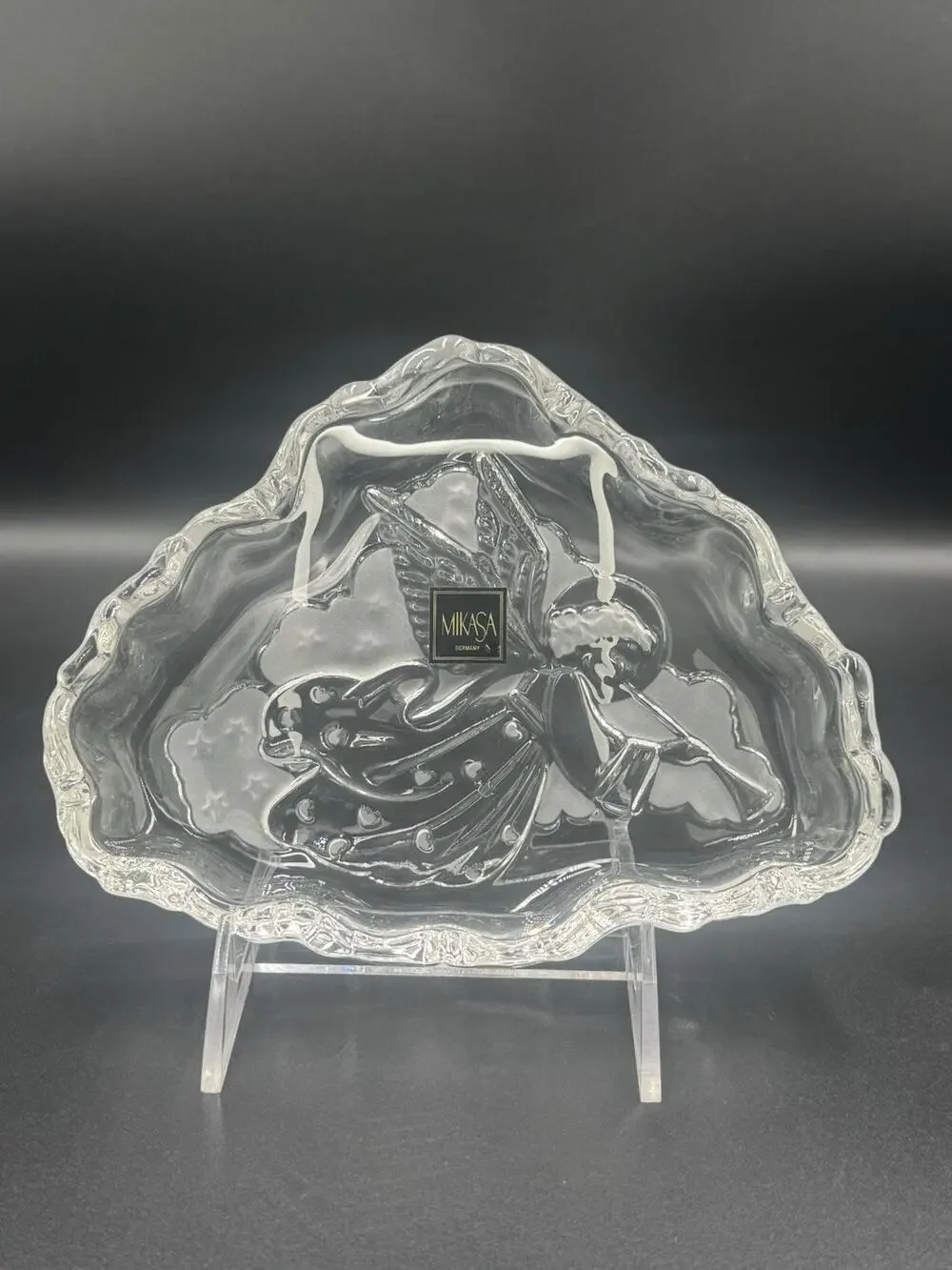 Mikasa Crystal Christmas Sweets Dish Angel Music SA985 210 Germany 7-3/4 inches